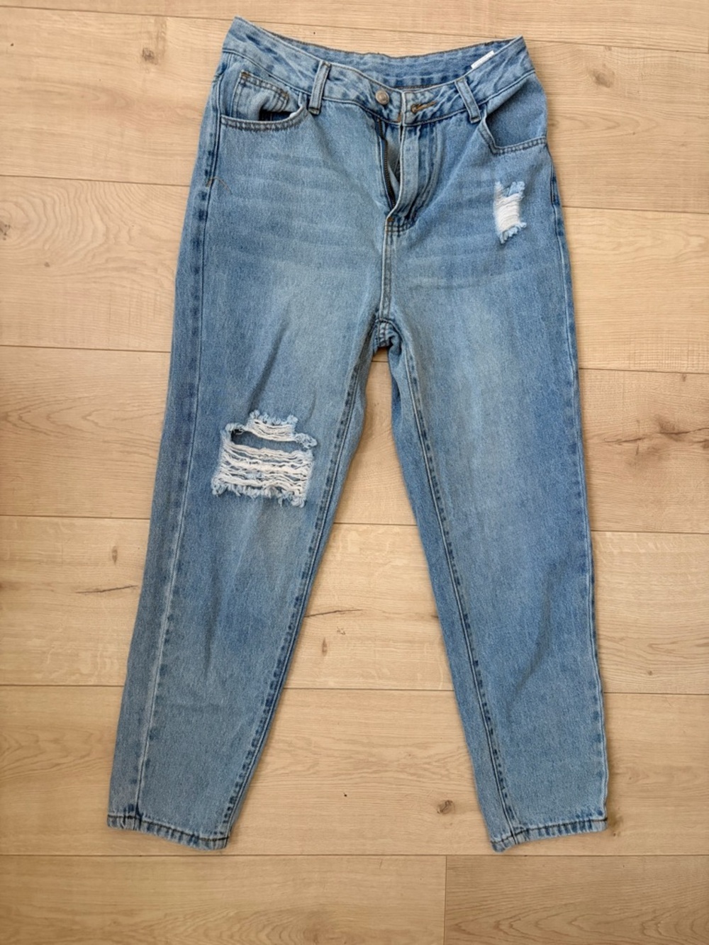 SHEIN Light Blue Distressed Boyfriend Jeans